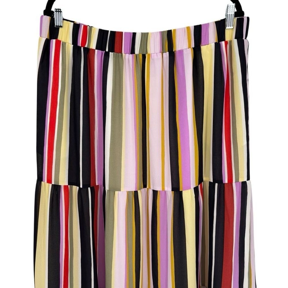 LOFT Striped Tiered Midi Skirt Multicolor Pull-On Flowy Summer Skirt Large NWT‎ - Picture 6 of 12